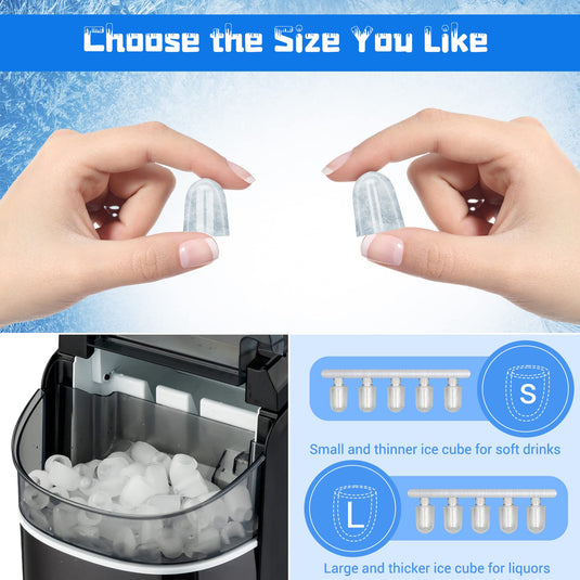 Countertop Ice Maker, 26.5 LBS/24H, 9 Cubes in 6 Mins, S/L Size, Self-Cleaning Function