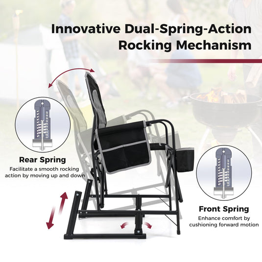 Goplus Outdoor Rocker Camping Chairs for Adults, Portable Folding Chair w/Dual Springs, Padded Back