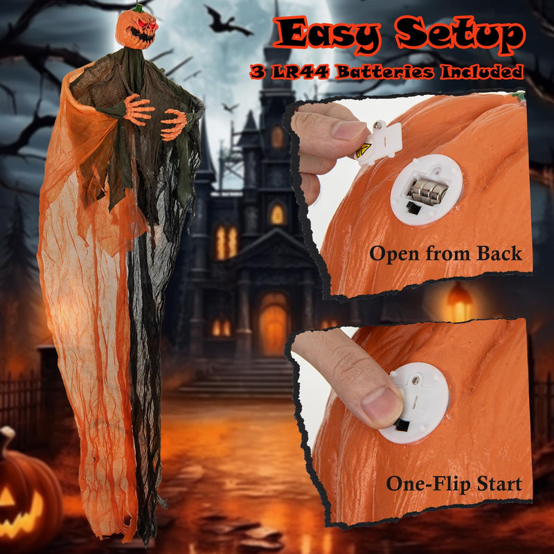 Load image into Gallery viewer, Goplus 6 Ft Hanging Halloween Decoration, Ghost Pumpkin Man with Red LED Eyes &amp; Posable Arms
