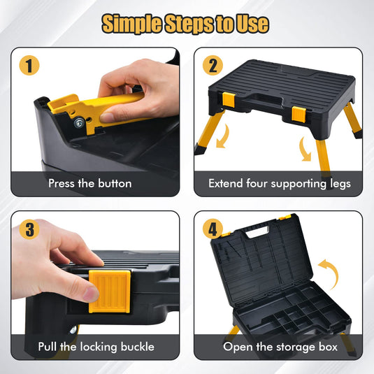 Goplus One Step Stool Tool Box, Folding Step Ladder with Wide Pedal