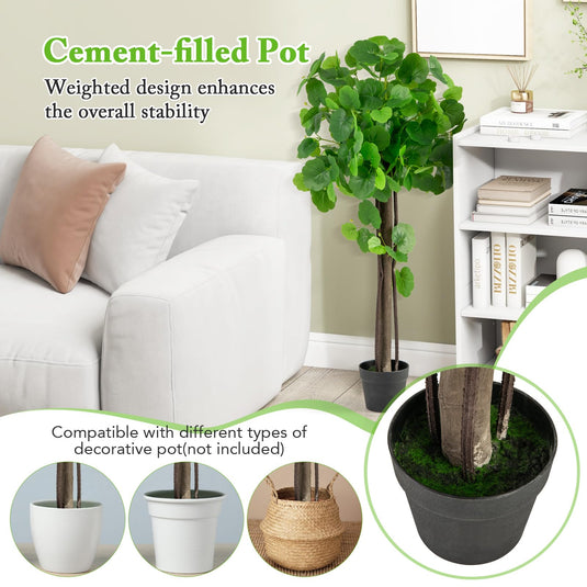 Goplus 44’’ Artificial Crabapple Tree, Tall Fake Plant in Pot with Real Wood Trunk