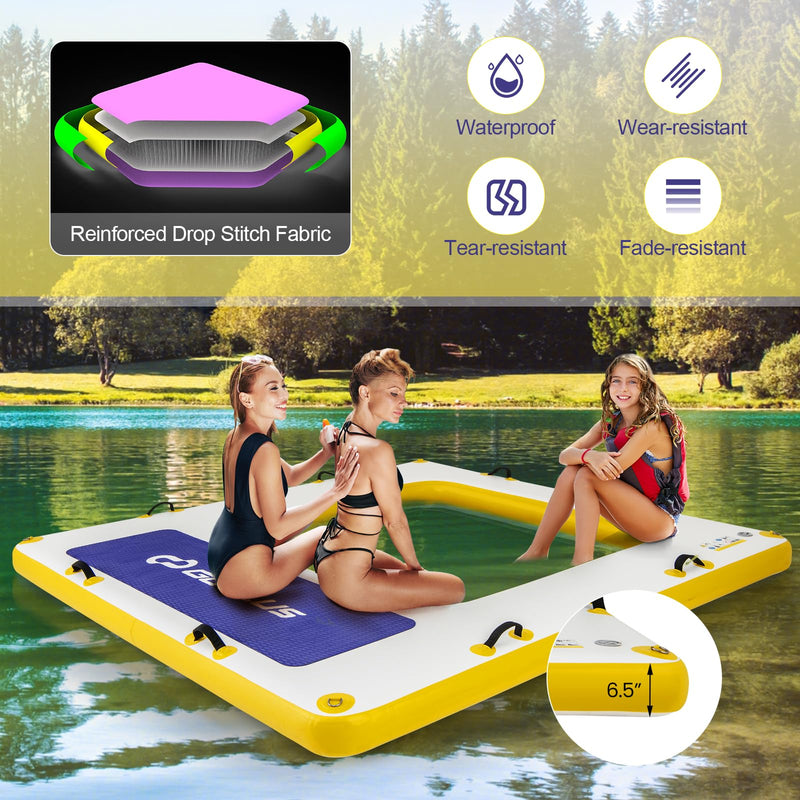 Load image into Gallery viewer, Goplus Inflatable Floating Dock, 8FT x 8FTt x 6.5Inch Thick Swim Dock Platform w/Mesh Swim Lounge
