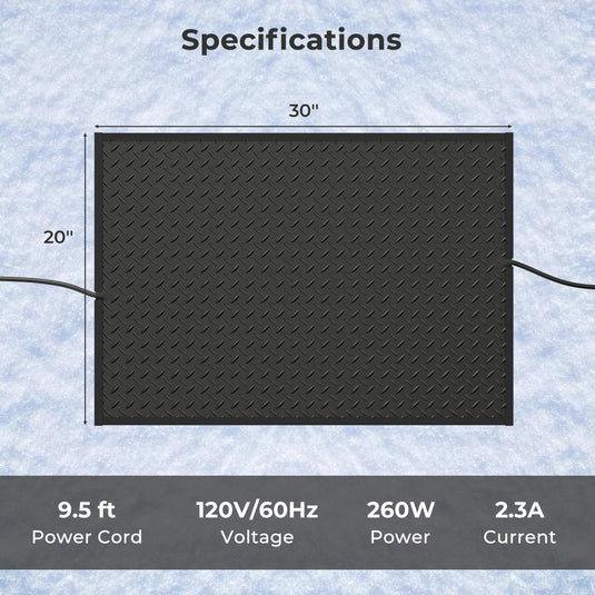 Goplus Heated Snow Melting Mat, Heated Outdoor Mat for Winter Snow Removal with 3 in/h Speed (20” x 30” with Power Cord + Without Power Cord)