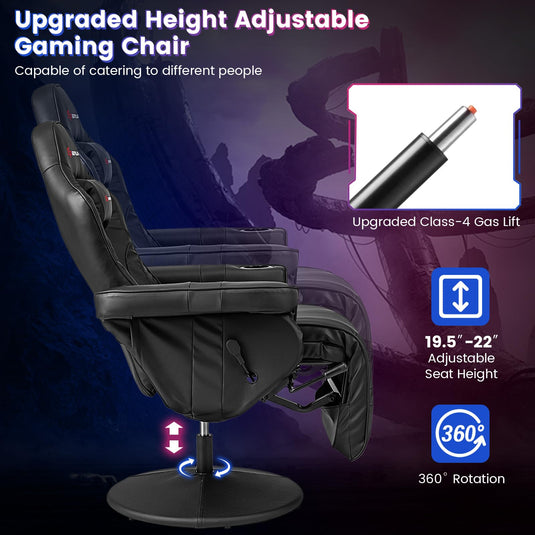 Height Adjustable Massage Video Game Chair with Retractable Footrest - Goplus