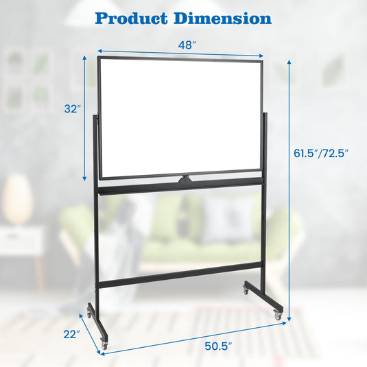 Goplus Rolling White Board, 48" x 32" Double-Sided Whiteboard, Height Adjustable Dry Erase Board w/Markers