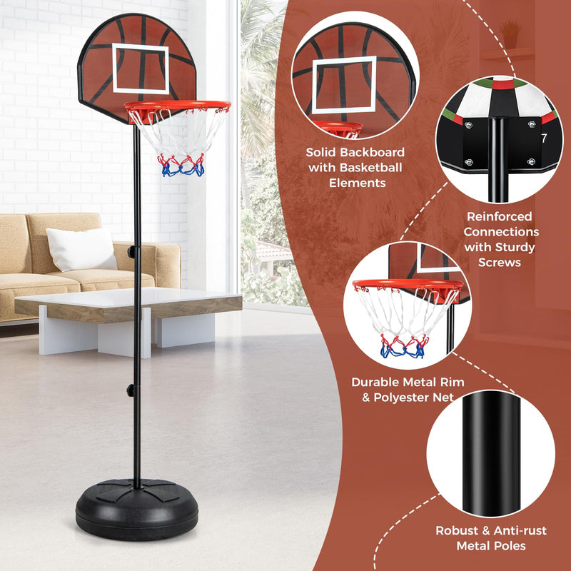 Load image into Gallery viewer, Goplus Kids Basketball Hoop, 2-in-1 Toddler Basketball Goal System with Dart Board, 6 Darts, Fillable Base
