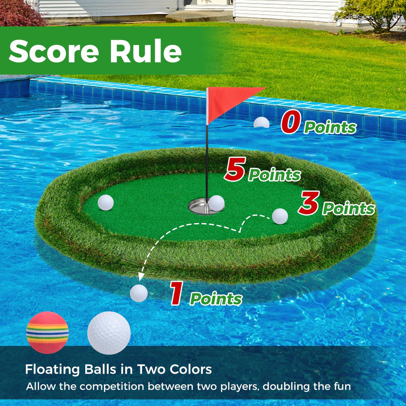 Load image into Gallery viewer, Goplus Floating Golf Green for Pool, Chipping Green Mat w/Hitting Mat, Golf Balls, Flag &amp; Tee, Oval, 37.5&quot; x 25.5&quot;
