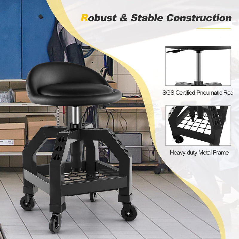 Load image into Gallery viewer, Goplus Mechanic Stool with Wheels, Adjustable Height Swivel Shop Stool Roller Seat with Tool Tray
