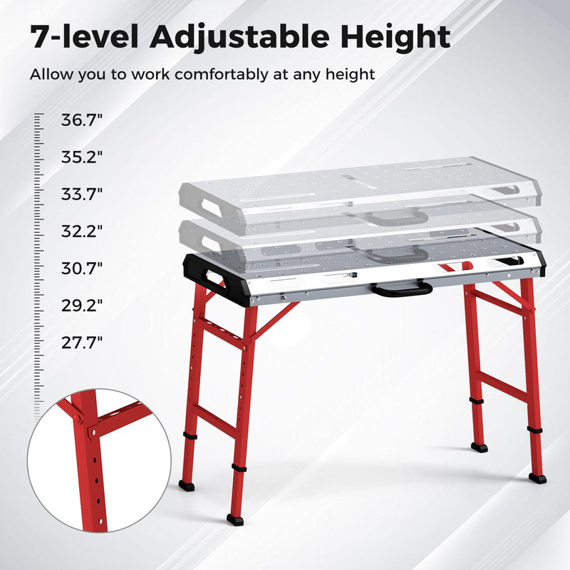 Load image into Gallery viewer, Goplus Welding Table 42&quot; x 21&quot;, Folding Height Adjustable Weld Workbench with 1000 LBS Capacity, 2 Bar Clamps, 8 Tool Slots
