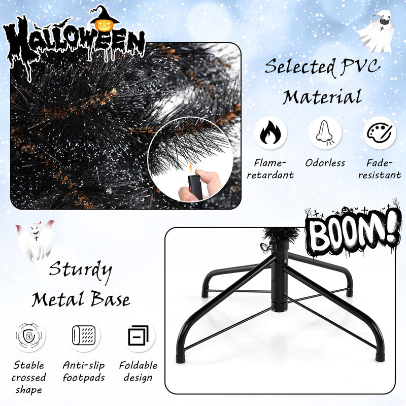 Load image into Gallery viewer, Goplus 6/7/8 ft Pre-Lit Black Halloween Christmas Tree, Artificial Hinged Xmas Full Tree with 362/572/860 Pine Needles &amp; PVC Branch Tips
