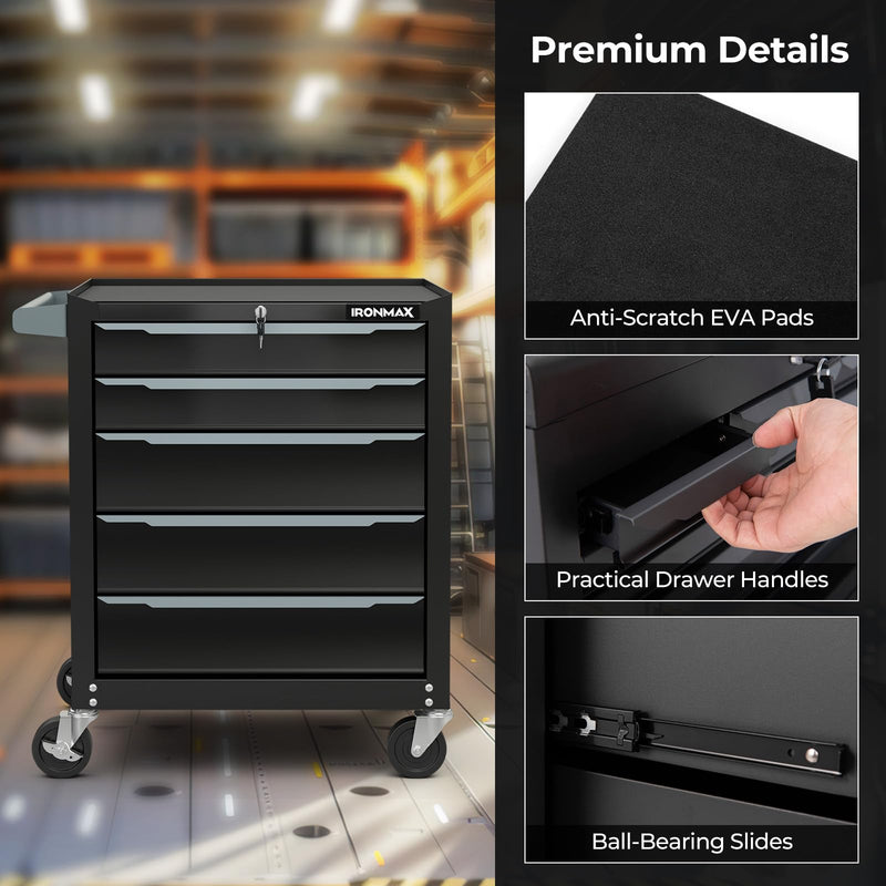 Load image into Gallery viewer, Goplus Rolling Steel Tool Chest, 5-Drawer Tool Storage Cabinet with Hanging Holes, Central Keyed Locking System
