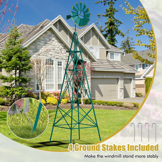 Goplus 8 ft Ornamental Windmill, All-Weather Metal Wind Mill w/ 4 Supp ...