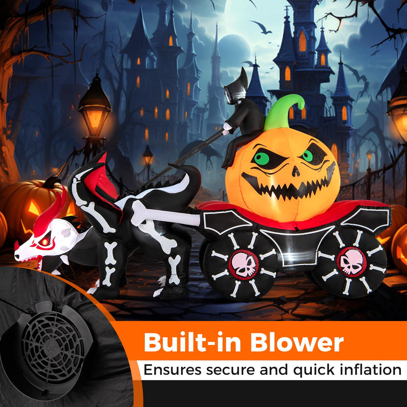 Load image into Gallery viewer, Goplus 9 FT Halloween Inflatable Outdoor Decoration, Blow up Grim Reaper Driving Pumpkin Carriage
