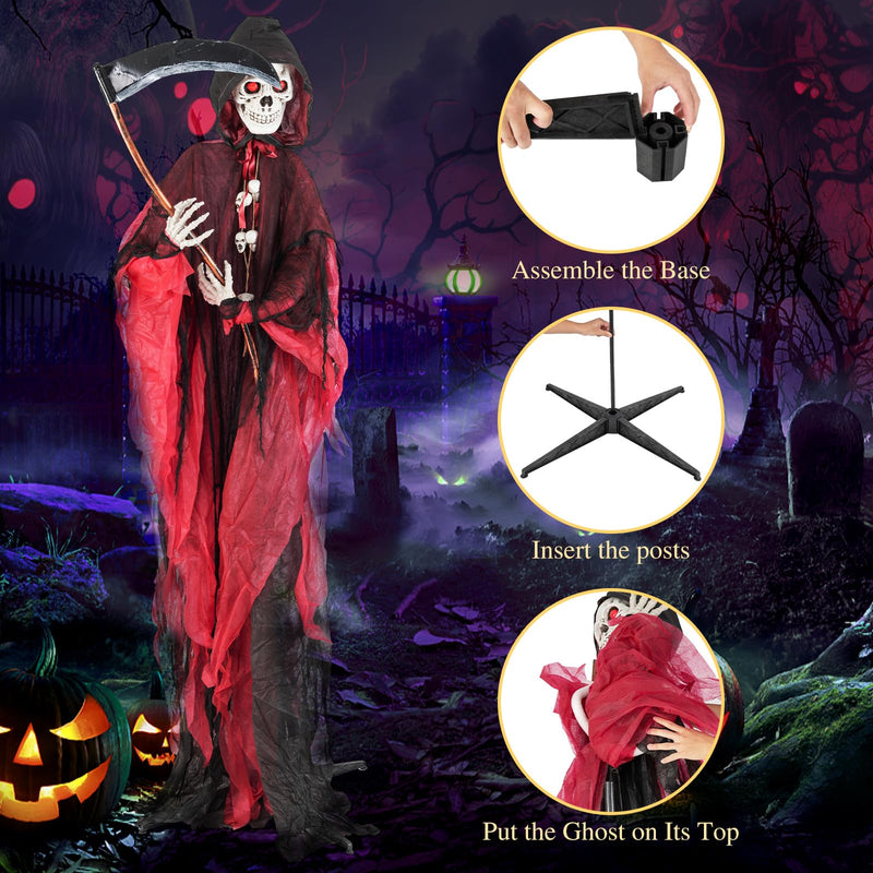 Load image into Gallery viewer, Goplus 8 Ft Halloween Animatronics, Sound &amp; Touch Activated Grim Reaper with Sickle, Glowing LED Eyes &amp; Scary Voices
