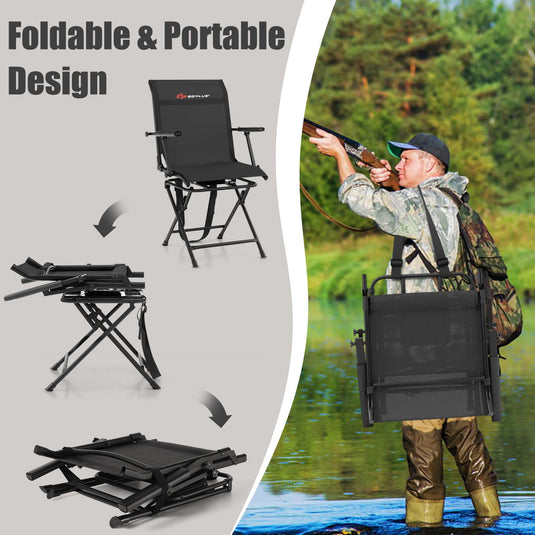 Goplus Hunting Chair, 360-Degree Swivel Hunting Blind Chair with Carrying Strap