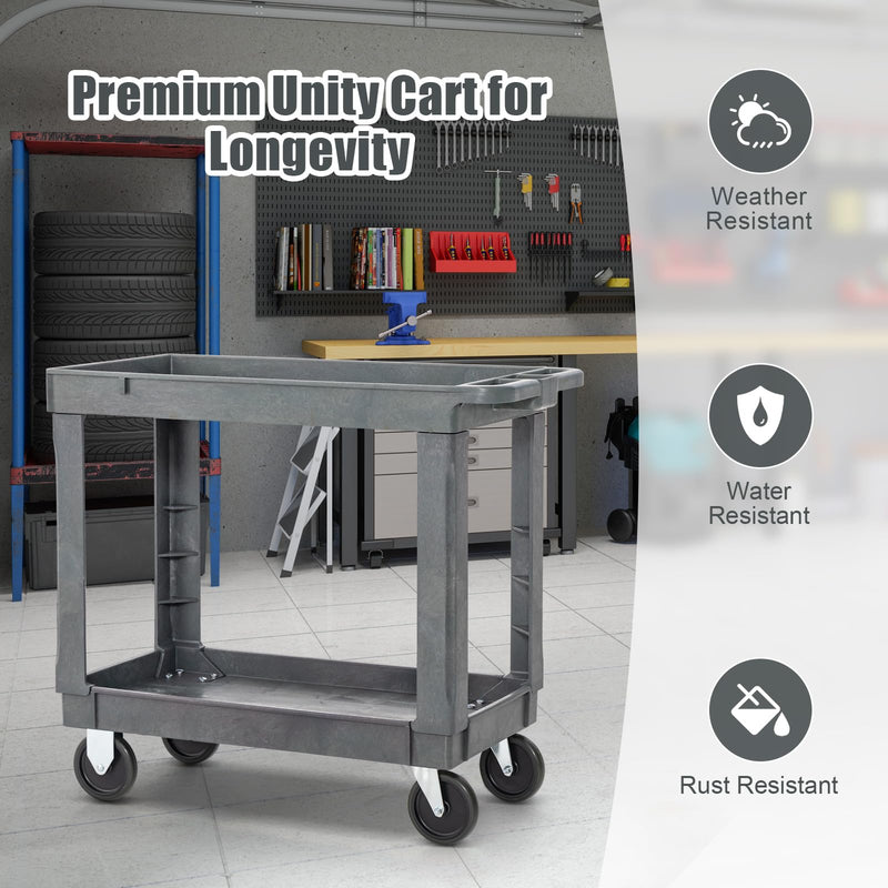 Load image into Gallery viewer, Goplus Service Utility Cart, 2-Tier Heavy-Duty PP Rolling Cart with 550 LBS Capacity, 2 Universal Wheels
