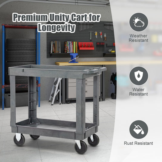 Goplus Service Utility Cart, 2-Tier Heavy-Duty PP Rolling Cart with 550 LBS Capacity, 2 Universal Wheels