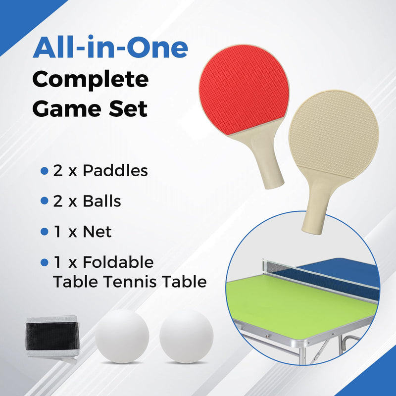 Load image into Gallery viewer, Goplus Foldable Ping Pong Table, 100% Preassembled, Table Tennis Table with Net, 2 Paddles( Blue&amp;Green-47&#39;&#39; )
