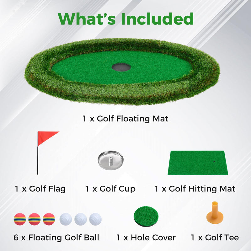 Load image into Gallery viewer, Goplus Floating Golf Green for Pool, Chipping Green Mat w/Hitting Mat, Golf Balls, Flag &amp; Tee, Oval, 37.5&quot; x 25.5&quot;
