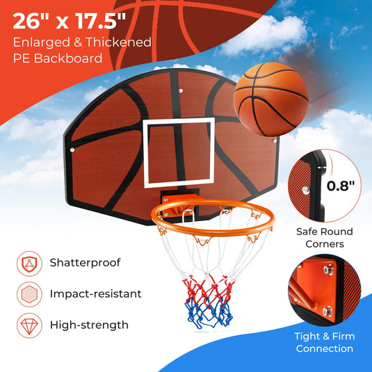 Goplus Wall Mount Basketball Hoop, 26" x 17.5" Indoor Outdoor Basketball Games w/Large Shatter-Proof Backboard
