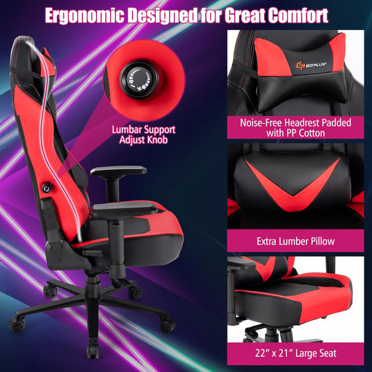 Goplus Gaming Chair, 360¡ã Swivel Computer Chair with Casters, Multi-Angle Reclining, Tension Control, 4D Armrest