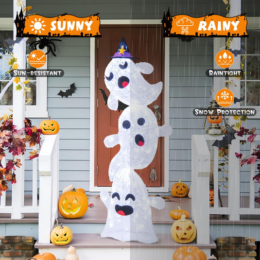 Goplus 4 Ft Halloween Decorations Outdoor Stacked Ghosts, Free-Standing Cute Yard Decorations