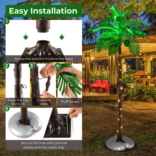 Goplus 6FT Artificial Lighted Palm Tree, Outdoor Light Up Tropical Palm Trees with 309 LED Lights