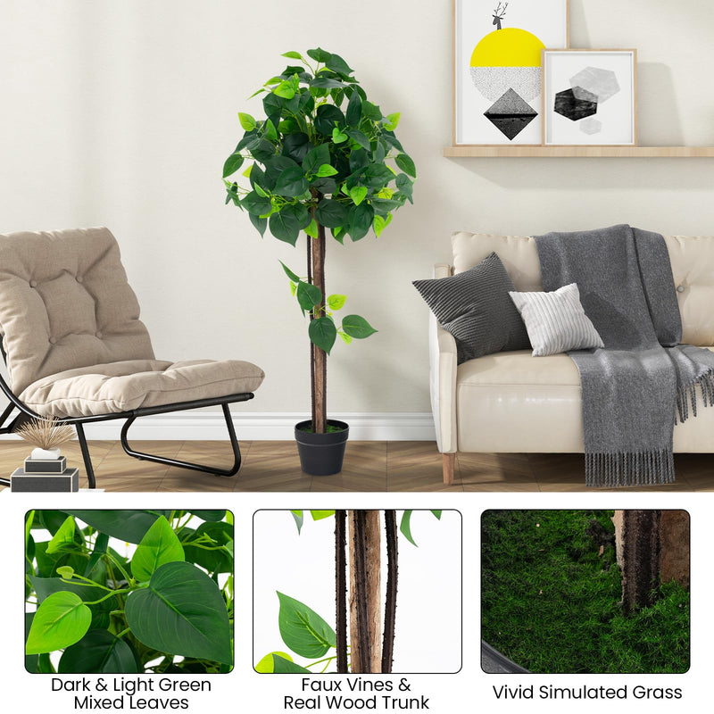 Load image into Gallery viewer, Goplus 45&quot; Artificial Hydrangea Tree, Tall Fake Potted Silk Tree with Real Wood Trunk
