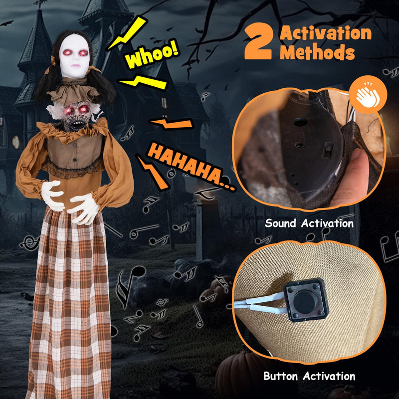 Load image into Gallery viewer, Goplus 5.8 FT Halloween Animatronics, Scary Woman with Pop Up Head, Animated Halloween Decoration
