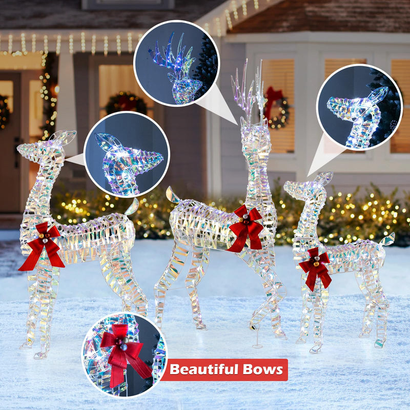 Load image into Gallery viewer, Goplus 3-Piece Large Lighted Christmas Reindeer Family, Light up Xmas Decorations w/LED Lights &amp; Bows
