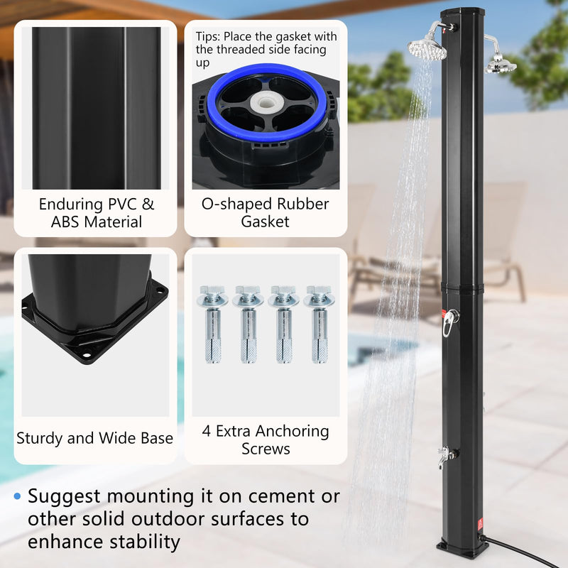 Load image into Gallery viewer, Goplus 7.2 FT Solar Heated Shower, Outdoor Shower with Dual Swivel Shower Heads &amp; 2 Foot Showers
