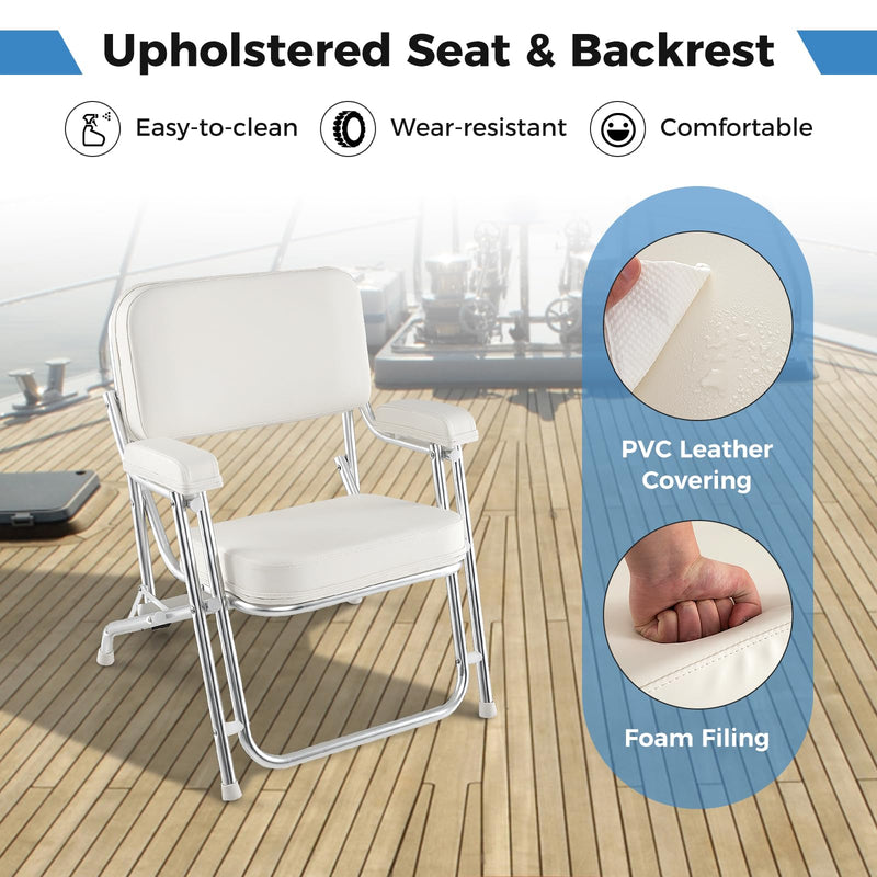 Load image into Gallery viewer, Goplus Folding Deck Chair, Aluminum Boat Seat w/Upholstered Seat, Soft Padded Backrest &amp; Armrests
