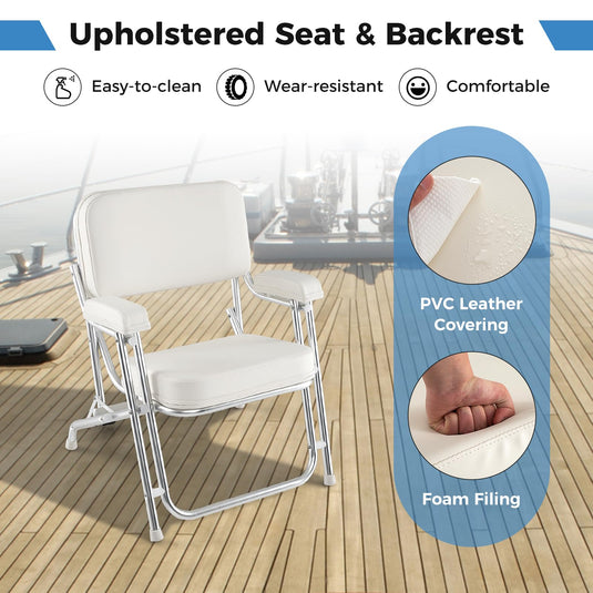 Goplus Folding Deck Chair, Aluminum Boat Seat w/Upholstered Seat, Soft Padded Backrest & Armrests