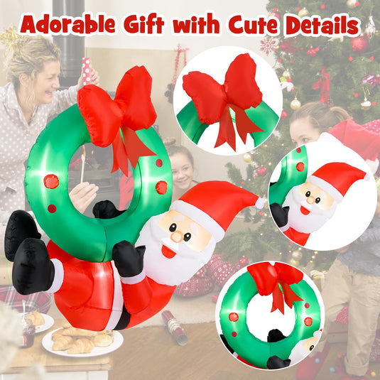 Goplus Christmas Inflatables, 4FT Blow up Santa Claus w/LED Lights & Christmas Wreath