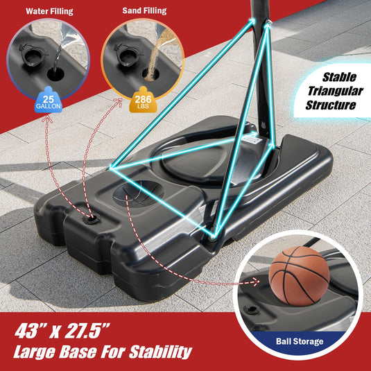 Goplus Portable Basketball Hoop, 10FT Height Adjustable Basketball Goal w/44‘’ Shatterproof Backboard