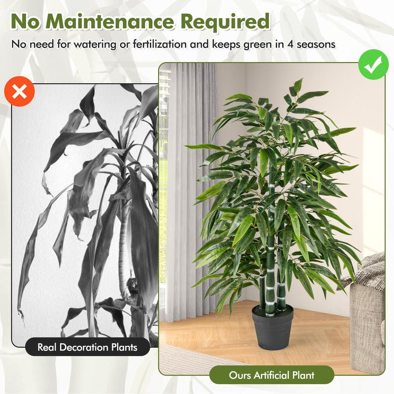 Load image into Gallery viewer, Goplus Artificial Bamboo Tree, 50&quot; Tall Set of 2 Fake Bamboo Plant with 3 PE Bamboo Trunk &amp; Flush Leaves
