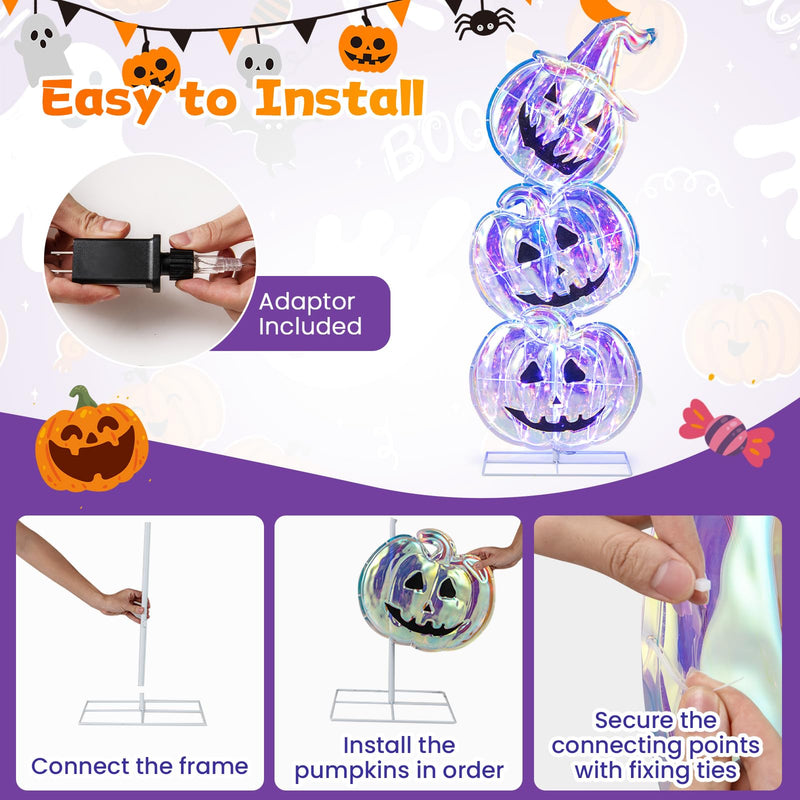 Load image into Gallery viewer, Goplus 3.4 Ft Halloween Decorations, Light up Stacked Pumpkins with 150 LED Lights
