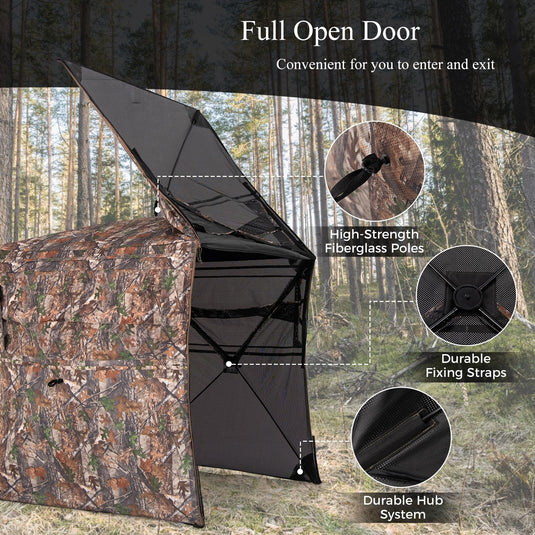 Goplus 360 Degree One-Way See-Through Hunting Blind, Camouflage Hunting Tent w/Full-Open Door, Carrying Bag