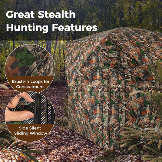 Goplus Camouflage Hunting Blind for 3-4 People, One-Way See-Through Hunting Tent w/270° Viewing Range