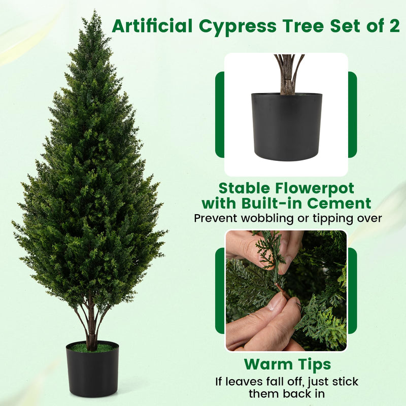 Load image into Gallery viewer, Goplus 4 FT Artificial Cedar Topiary Trees for Outdoors, Set of 2 Potted Fake Cypress Trees
