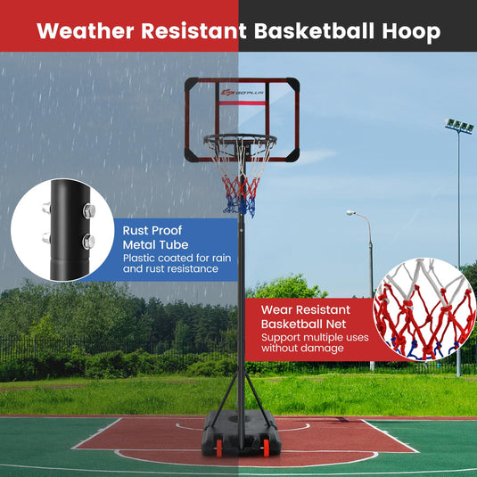 Goplus Height Adjustable 6.3 FT-8.1 FT Basketball Hoop Stand, Basketball Hoop & Goal Set with Wheel, Ball Storage