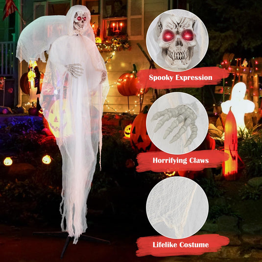 Goplus 8.3 FT Halloween Standing Angel, Poseable Halloween Animatronic Prop with Light up Eyes