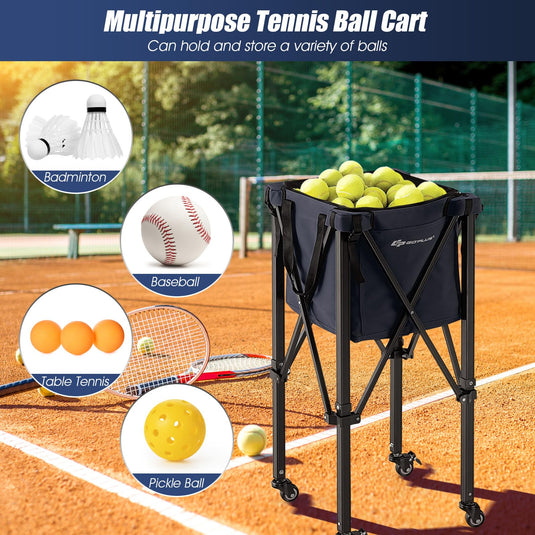 Goplus Foldable Tennis Ball Hoppers, Lightweight Aluminum Tennis Ball Basket