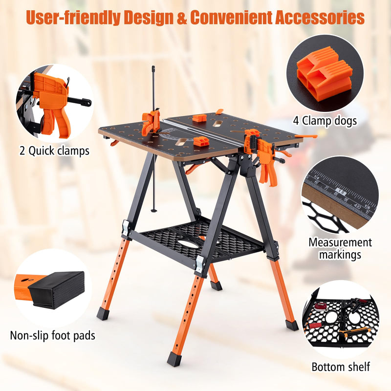 Load image into Gallery viewer, Goplus 2-in-1 Workbench, Easy Setup Folding Work Table with 4 Clamp Dogs
