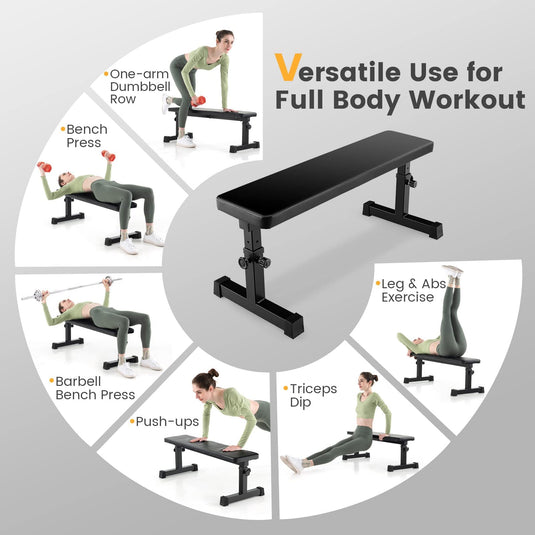 Goplus Flat Weight Bench, Workout Utility Bench w/ 5-Level Adjustable Height
