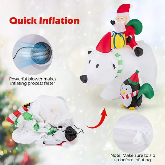 Goplus 7FT Christmas Inflatables, LED Lighted Xmas Inflatable Polar Bear with Shaking Head, Santa & Penguin