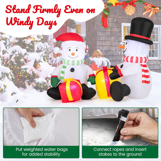 Goplus 5FT Christmas Inflatables, LED Lighted Xmas Double Inflatable Snowmen Holding Gift Boxes