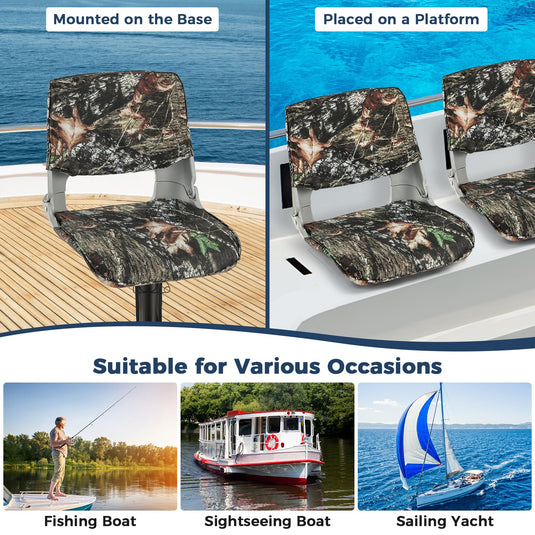 Goplus Low/High Back Boat Seats, Folding Boat Seat with Stainless Steel Screws & Aluminum Hinges, Thickened Sponge Padding