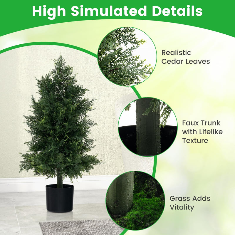 Load image into Gallery viewer, Goplus 31.5&#39;&#39; Artificial Cedar Topiary Trees for Outdoors, Potted Fake Cypress Trees with Cement Plastic Pot
