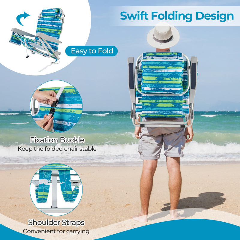 Load image into Gallery viewer, Goplus Folding Backpack Beach Chairs, Aluminum Sling Camping Chair with 5-Position Backrest, Towel Hanging Rack
